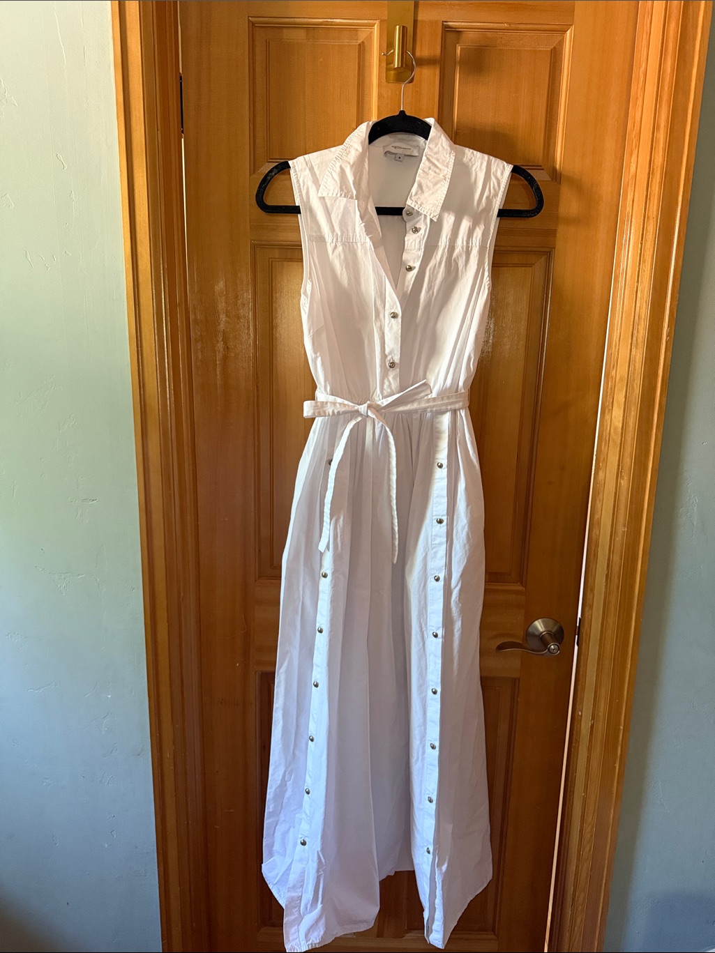 Rosetta Getty White Sleeveless Button-Front Maxi Dress With Waist Tie